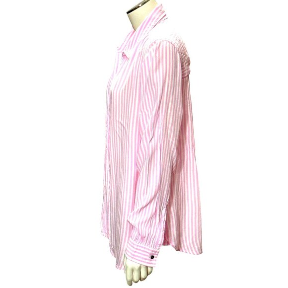 CCC Luxurious Cozy Fabrics Pink White Striped Long Sleeve Button Down Shirt Med - Picture 2 of 8